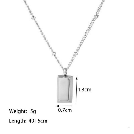 Picture of Wholesale Brick Smooth Blank Pendant Charm Necklace, Silver Tone 304 Stainless Steel Women's Eco-friendly Simple Retro Gift Jewelry For Retailer, 40cm(15.7") + 5cm(2") long, 1 Piece