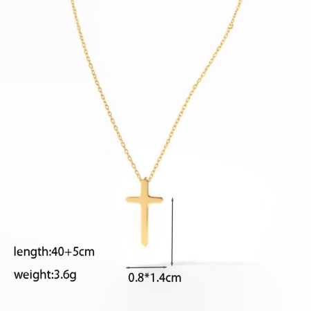 Picture of Wholesale Cross Pendant Charm Necklace, 18K Gold Plated 304 Stainless Steel Women's Eco-friendly Religious Retro Gift Jewelry For Retailer, 40cm(15.7") + 5cm(2") long, 1 Piece