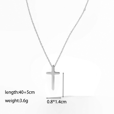 Picture of Wholesale Cross Pendant Charm Necklace, Silver Tone 304 Stainless Steel Women's Eco-friendly Religious Retro Gift Jewelry For Retailer, 40cm(15.7") + 5cm(2") long, 1 Piece