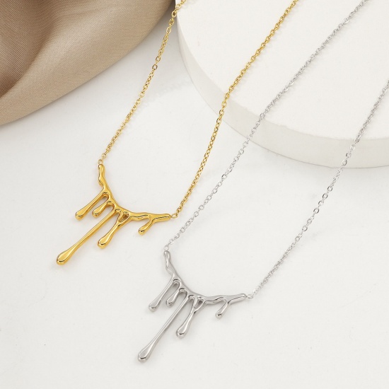 Picture of Wholesale Drop Pendant Charm Necklace, Silver Tone 304 Stainless Steel Women's Eco-friendly Hip-Hop Retro Gift Jewelry For Retailer, 40cm(15.7") + 5cm(2") long, 1 Piece