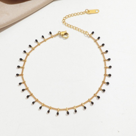 Bild von Großhandel Quast Schwarz Emaille 304 Edelstahl Panzerkette Kette Fußketten, 18K Vergoldet Umweltfreundliche PVD-Vakuumbeschichtung, Frauen Exquisit Stilvoll Geschenk Schmuckbedarf, 20cm lang, 1 Strang