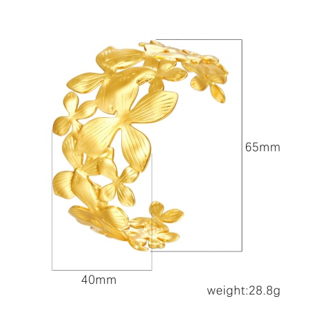 Picture of Wholesale Flower 304 Stainless Steel Open Cuff Bangles Bracelets, 18K Gold Plated Eco-friendly PVD Vacuum Plating, Women's Simple Stylish Gift Jewelry Supply, 1 Piece