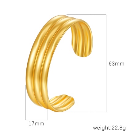 Picture of Wholesale 304 Stainless Steel Open Cuff Bangles Bracelets, 18K Gold Plated Eco-friendly PVD Vacuum Plating, Women's Simple Stylish Gift Jewelry Supply, 1 Piece