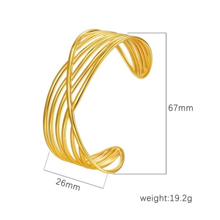 Immagine di 304 Acciaio Inossidabile Aprire Braccialetti All'Ingrosso, Placcato Oro 18K Placcatura Sottovuoto PVD Ecologica, Donne Semplice Elegante Regalo Fornitura di Gioielli, 1 Pz