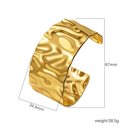 Picture of Wholesale 304 Stainless Steel Open Cuff Bangles Bracelets, 18K Gold Plated Eco-friendly PVD Vacuum Plating, Women's Simple Stylish Gift Jewelry Supply, 1 Piece
