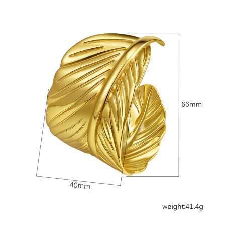 Picture of Wholesale Leaf 304 Stainless Steel Open Cuff Bangles Bracelets, 18K Gold Plated Eco-friendly PVD Vacuum Plating, Women's Simple Stylish Gift Jewelry Supply, 1 Piece