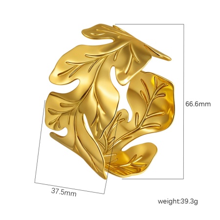 Picture of Wholesale Leaf 304 Stainless Steel Open Cuff Bangles Bracelets, 18K Gold Plated Eco-friendly PVD Vacuum Plating, Women's Simple Stylish Gift Jewelry Supply, 1 Piece