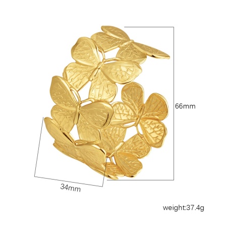 Immagine di Farfalla 304 Acciaio Inossidabile Aprire Braccialetti All'Ingrosso, Placcato Oro 18K Placcatura Sottovuoto PVD Ecologica, Donne Semplice Elegante Regalo Fornitura di Gioielli, 1 Pz