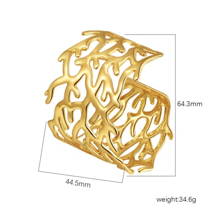 Immagine di 304 Acciaio Inossidabile Aprire Braccialetti All'Ingrosso, Placcato Oro 18K Placcatura Sottovuoto PVD Ecologica, Donne Semplice Elegante Regalo Fornitura di Gioielli, 1 Pz