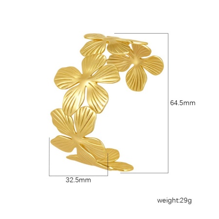 Picture of Wholesale Flower 304 Stainless Steel Open Cuff Bangles Bracelets, 18K Gold Plated Eco-friendly PVD Vacuum Plating, Women's Simple Stylish Gift Jewelry Supply, 1 Piece