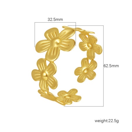 Picture of Wholesale Flower 304 Stainless Steel Open Cuff Bangles Bracelets, 18K Gold Plated Eco-friendly PVD Vacuum Plating, Women's Simple Stylish Gift Jewelry Supply, 1 Piece