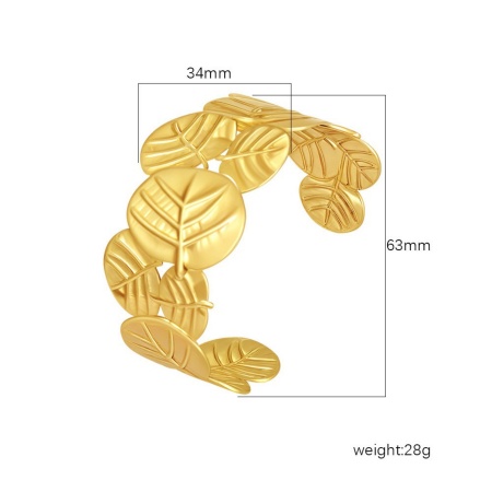 Picture of Wholesale Leaf 304 Stainless Steel Open Cuff Bangles Bracelets, 18K Gold Plated Eco-friendly PVD Vacuum Plating, Women's Simple Stylish Gift Jewelry Supply, 1 Piece