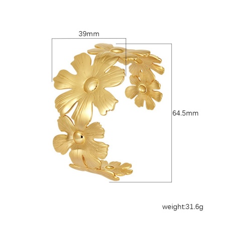 Picture of Wholesale Flower 304 Stainless Steel Open Cuff Bangles Bracelets, 18K Gold Plated Eco-friendly PVD Vacuum Plating, Women's Simple Stylish Gift Jewelry Supply, 1 Piece