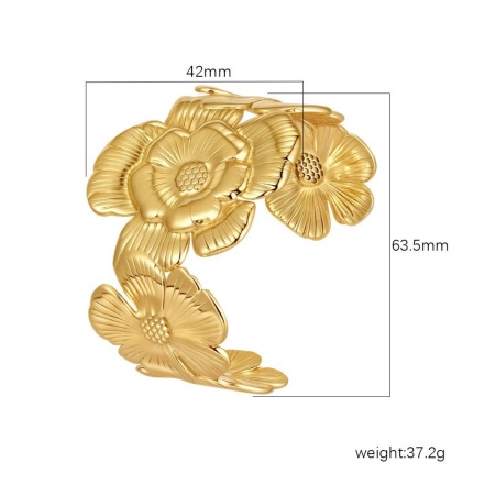 Picture of Wholesale Flower 304 Stainless Steel Open Cuff Bangles Bracelets, 18K Gold Plated Eco-friendly PVD Vacuum Plating, Women's Simple Stylish Gift Jewelry Supply, 1 Piece