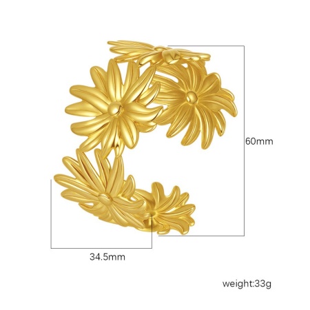 Picture of Wholesale Flower 304 Stainless Steel Open Cuff Bangles Bracelets, 18K Gold Plated Eco-friendly PVD Vacuum Plating, Women's Simple Stylish Gift Jewelry Supply, 1 Piece