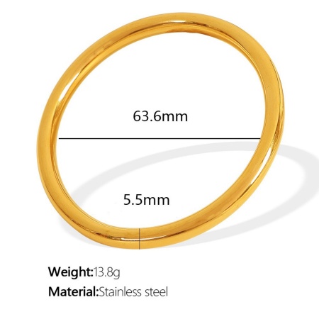 Picture of Wholesale Smooth Blank 304 Stainless Steel Bangles Bracelets, 18K Gold Plated Eco-friendly PVD Vacuum Plating, Women's Simple Stylish Gift Jewelry Supply, 6.3cm Dia., 1 Piece