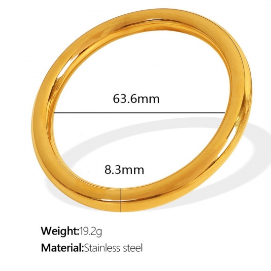 Immagine di Liscio 304 Acciaio Inossidabile Braccialetto All'Ingrosso, Placcato Oro 18K Placcatura Sottovuoto PVD Ecologica, Donne Semplice Elegante Regalo Fornitura di Gioielli, 6.3cm Dia., 1 Pz