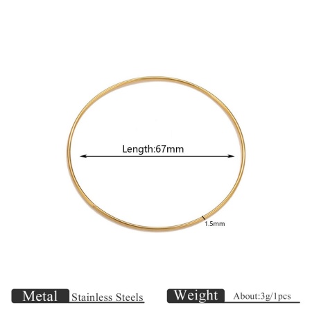 Picture of Wholesale 304 Stainless Steel Bangles Bracelets, 18K Gold Plated Eco-friendly PVD Vacuum Plating, Women's Simple Stylish Gift Jewelry Supply, 6.7cm Dia., 3 PCs