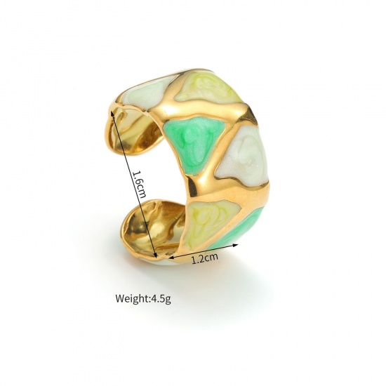 Picture of Wholesale Women's Gift Geometric Blue Open Rings, 18K Gold Plated 304 Stainless Steel, PVD Vacuum Plating Ins Style Stylish Jewelry Supply, 16mm(US size 5.25), 1 Piece