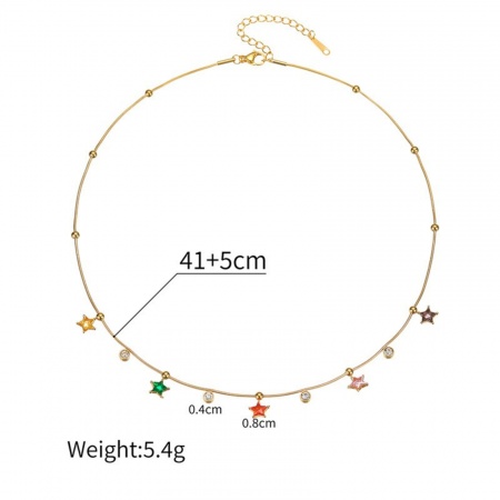 Picture of Wholesale Pentagram Star Multicolour Cubic Zirconia Necklace, 18K Gold Plated 304 Stainless Steel Women's PVD Vacuum Plating Ins Style Stylish Gift Jewelry For Retailer, 41cm(16.1") + 5cm(2") long, 1 Piece