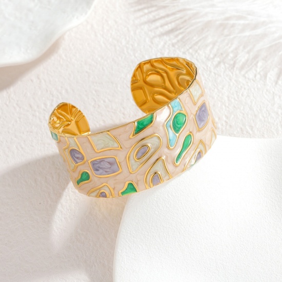 Picture of Wholesale Green Enamel 304 Stainless Steel Bangles Bracelets, 18K Gold Plated PVD Vacuum Plating, Women's Exquisite Stylish Gift Jewelry Supply, 5.9cm Dia., 1 Piece