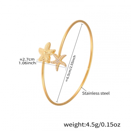 Picture of Wholesale Starfish 304 Stainless Steel Open Cuff Bangles Bracelets, 18K Gold Plated PVD Vacuum Plating, Women's Ocean Jewelry Stylish Gift Jewelry Supply, 6.5cm Dia., 1 Piece