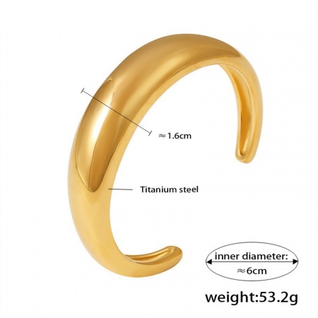 Picture of Wholesale Smooth Blank 304 Stainless Steel Open Cuff Bangles Bracelets, 18K Gold Plated PVD Vacuum Plating, Women's Exquisite Stylish Gift Jewelry Supply, 6cm Dia., 1 Piece