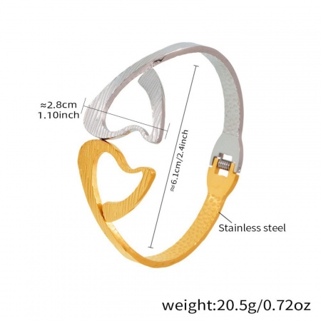 Picture of Wholesale Heart Two Tone 304 Stainless Steel Bangles Bracelets, Silver Tone & 18K Gold Plated PVD Vacuum Plating, Women's Valentine's Day Stylish Gift Jewelry Supply, 6.1cm Dia., 1 Piece