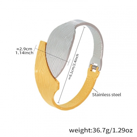 Picture of Wholesale Leaf Two Tone 304 Stainless Steel Bangles Bracelets, Silver Tone & 18K Gold Plated PVD Vacuum Plating, Women's Retro Stylish Gift Jewelry Supply, 6.1cm Dia., 1 Piece