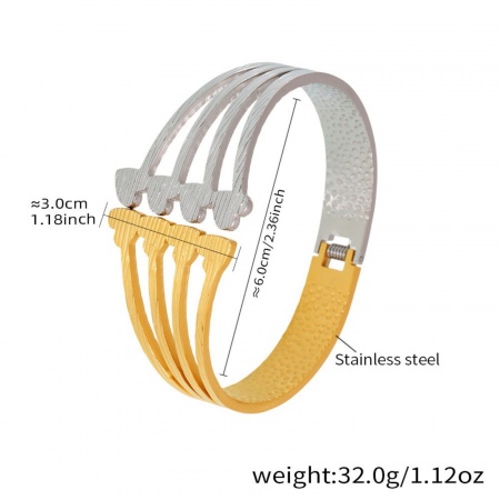 Picture of Wholesale Heart Two Tone 304 Stainless Steel Bangles Bracelets, Silver Tone & 18K Gold Plated PVD Vacuum Plating, Women's Retro Stylish Gift Jewelry Supply, 6cm Dia., 1 Piece