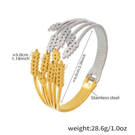 Picture of Wholesale Ear Of Wheat Two Tone 304 Stainless Steel Bangles Bracelets, Silver Tone & 18K Gold Plated PVD Vacuum Plating, Women's Retro Stylish Gift Jewelry Supply, 6cm Dia., 1 Piece