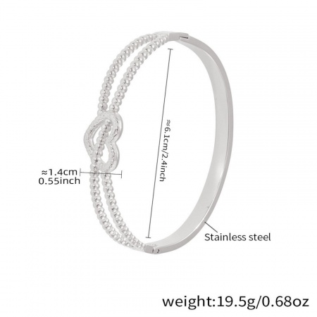 Picture of Wholesale Heart 304 Stainless Steel Bangles Bracelets, Silver Tone PVD Vacuum Plating, Women's Valentine's Day Stylish Gift Jewelry Supply, 6.1cm Dia., 1 Piece