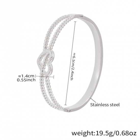 Picture of Wholesale Heart 304 Stainless Steel Bangles Bracelets, Silver Tone PVD Vacuum Plating, Women's Valentine's Day Stylish Gift Jewelry Supply, 6.1cm Dia., 1 Piece