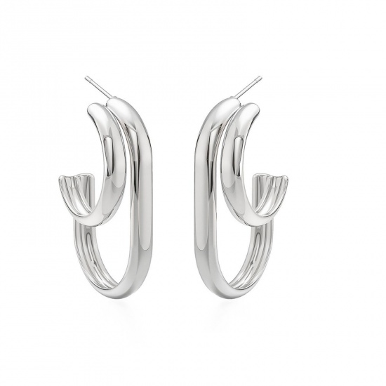 Picture of Wholesale Exquisite Stylish Ear Post Stud Earrings, C Shaped Silver Tone 304 Stainless Steel, Women's Eco-friendly Gift Jewelry Supply, 3.2cm x 3cm, 1 Pair