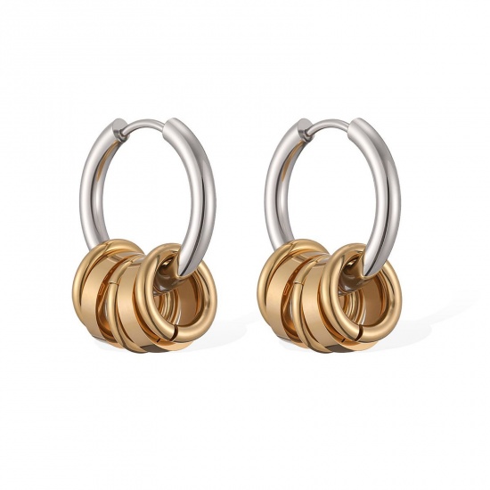 Picture of Wholesale Exquisite Stylish Hoop Earrings, Two Tone Silver Tone & 18K Gold Plated 304 Stainless Steel, Women's PVD Vacuum Plating Gift Jewelry Supply, 24mm, 1 Pair