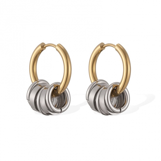 Picture of Wholesale Exquisite Stylish Hoop Earrings, Two Tone 18K Gold Plated & Silver Tone 304 Stainless Steel, Women's PVD Vacuum Plating Gift Jewelry Supply, 24mm, 1 Pair