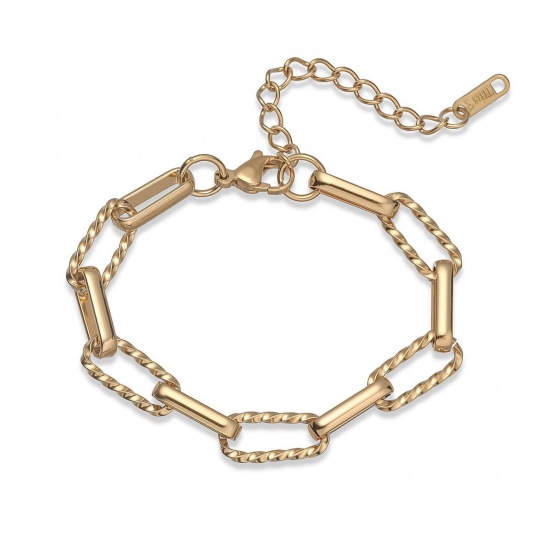 Image de Bracelets En Gros Plaqué Or 18K en 304 Acier Inoxydable, Chaîne de Trombone Revêtement sous Vide PVD Respectueux de l'Environnement, aux Femmes Exquis À la Mode Cadeau Fournitures de Bijoux 17cm + 5cm long, 1 Pièce