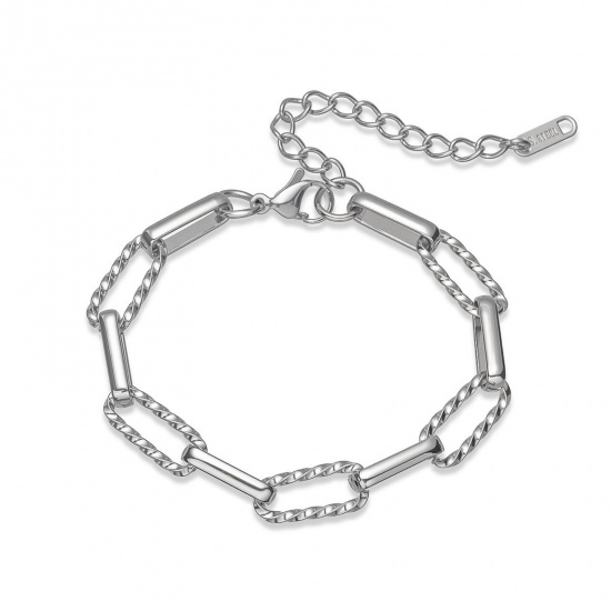 Image de Bracelets En Gros Argent Mat en 304 Acier Inoxydable, Chaîne de Trombone Respectueux de la Nature, aux Femmes Exquis À la Mode Cadeau Fournitures de Bijoux 17cm + 5cm long, 1 Pièce