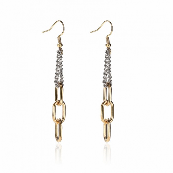 Picture of Wholesale Ins Style Stylish Tassel Earrings, Two Tone Silver Tone & 18K Gold Plated 304 Stainless Steel, Women's PVD Vacuum Plating Gift Jewelry Supply, 7cm x 0.8cm, 1 Pair