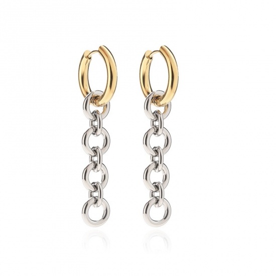 Picture of Wholesale Ins Style Stylish Tassel Earrings, Two Tone Silver Tone & 18K Gold Plated 304 Stainless Steel, Women's PVD Vacuum Plating Gift Jewelry Supply, 5cm x 1.8cm, 1 Pair