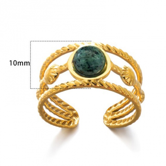 Picture of Wholesale Women's Gift Imitation Malachite Open Rings, 18K Gold Plated 304 Stainless Steel, Eco-friendly PVD Vacuum Plating Exquisite Stylish Jewelry Supply, 18mm(US Size 7.75), 1 Piece