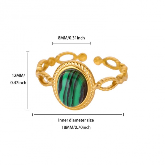 Picture of Wholesale Women's Gift Imitation Malachite Open Rings, 18K Gold Plated 304 Stainless Steel, Eco-friendly PVD Vacuum Plating Exquisite Stylish Jewelry Supply, 18mm(US Size 7.75), 1 Piece