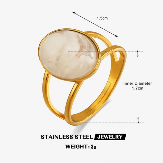 Picture of Wholesale Women's Gift Oval White With Resin Cabochons Open Adjustable Rings, 18K Gold Plated 304 Stainless Steel, Eco-friendly PVD Vacuum Plating Exquisite Stylish Jewelry Supply, 17mm(US Size 6.5), 1 Piece