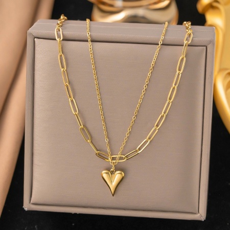 Picture of Wholesale Heart Multilayer Layered Necklace, 18K Gold Plated 304 Stainless Steel Paperclip Link Chain, Women's Eco-friendly Valentine's Day Stylish Gift Jewelry For Retailer, 40cm(15.7") + 5cm(2") long, 1 Piece