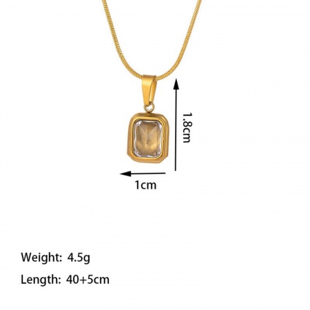 Picture of Wholesale Octagon Clear Rhinestone Pendant Charm Necklace, 18K Gold Plated 304 Stainless Steel Women's Eco-friendly PVD Vacuum Plating Exquisite Stylish Gift Jewelry For Retailer, 40cm(15.7") + 5cm(2") long, 1 Piece