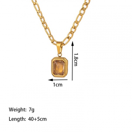 Picture of Wholesale Octagon Yellow Rhinestone Pendant Charm Necklace, 18K Gold Plated 304 Stainless Steel Women's Eco-friendly PVD Vacuum Plating Exquisite Stylish Gift Jewelry For Retailer, 40cm(15.7") + 5cm(2") long, 1 Piece
