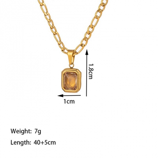 Picture of Wholesale Octagon Yellow Rhinestone Pendant Charm Necklace, 18K Gold Plated 304 Stainless Steel Women's Eco-friendly PVD Vacuum Plating Exquisite Stylish Gift Jewelry For Retailer, 40cm(15.7") + 5cm(2") long, 1 Piece