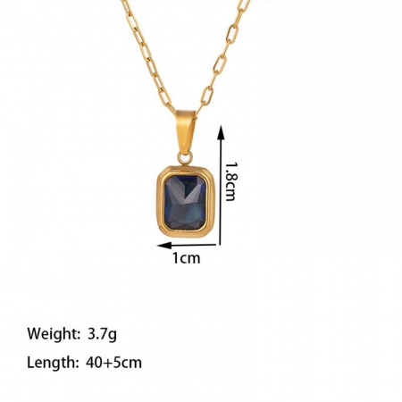 Picture of Wholesale Octagon Dark Blue Rhinestone Pendant Charm Necklace, 18K Gold Plated 304 Stainless Steel Women's Eco-friendly PVD Vacuum Plating Exquisite Stylish Gift Jewelry For Retailer, 40cm(15.7") + 5cm(2") long, 1 Piece