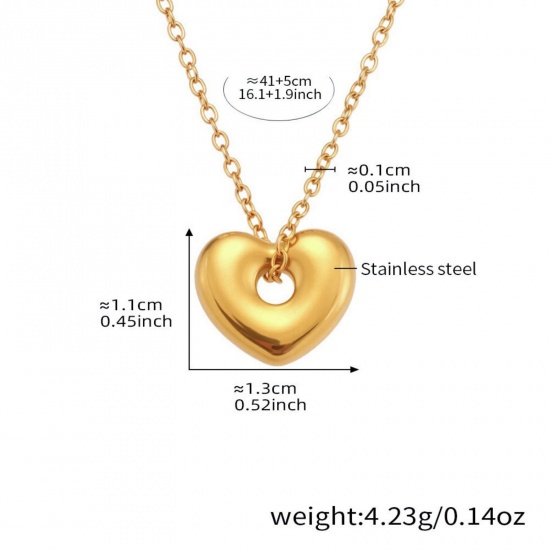 Picture of Wholesale Heart Pendant Charm Necklace, 18K Gold Plated 304 Stainless Steel Link Cable Chain, Women's Eco-friendly PVD Vacuum Plating Valentine's Day Stylish Gift Jewelry For Retailer, 41cm(16.1") + 5cm(2") long, 1 Piece