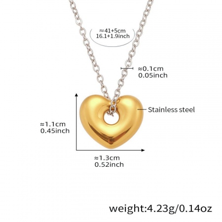 Picture of Wholesale Heart Two Tone Pendant Charm Necklace, Silver Tone & 18K Gold Plated 304 Stainless Steel Link Cable Chain, Women's Eco-friendly PVD Vacuum Plating Valentine's Day Stylish Gift Jewelry For Retailer, 41cm(16.1") + 5cm(2") long, 1 Piece